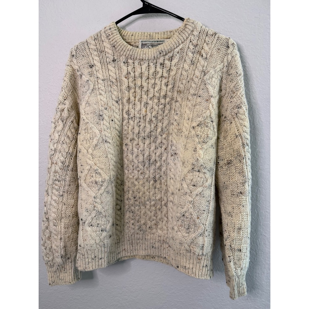Aran Sweater Market Wool Donegal Tweed Cable Knit Sweater SM Ireland Cream